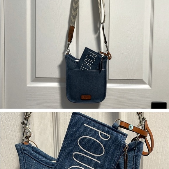 Rae Dunn Denim Canvas small Crossbody with change zip purse - Picture 6 of 10